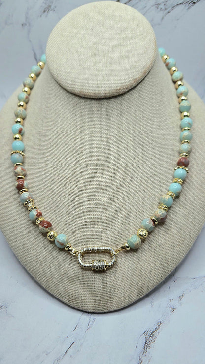 Sky Blue Sea Sediment Imperial Jasper & Hematite Necklace – BeautifuLee Created