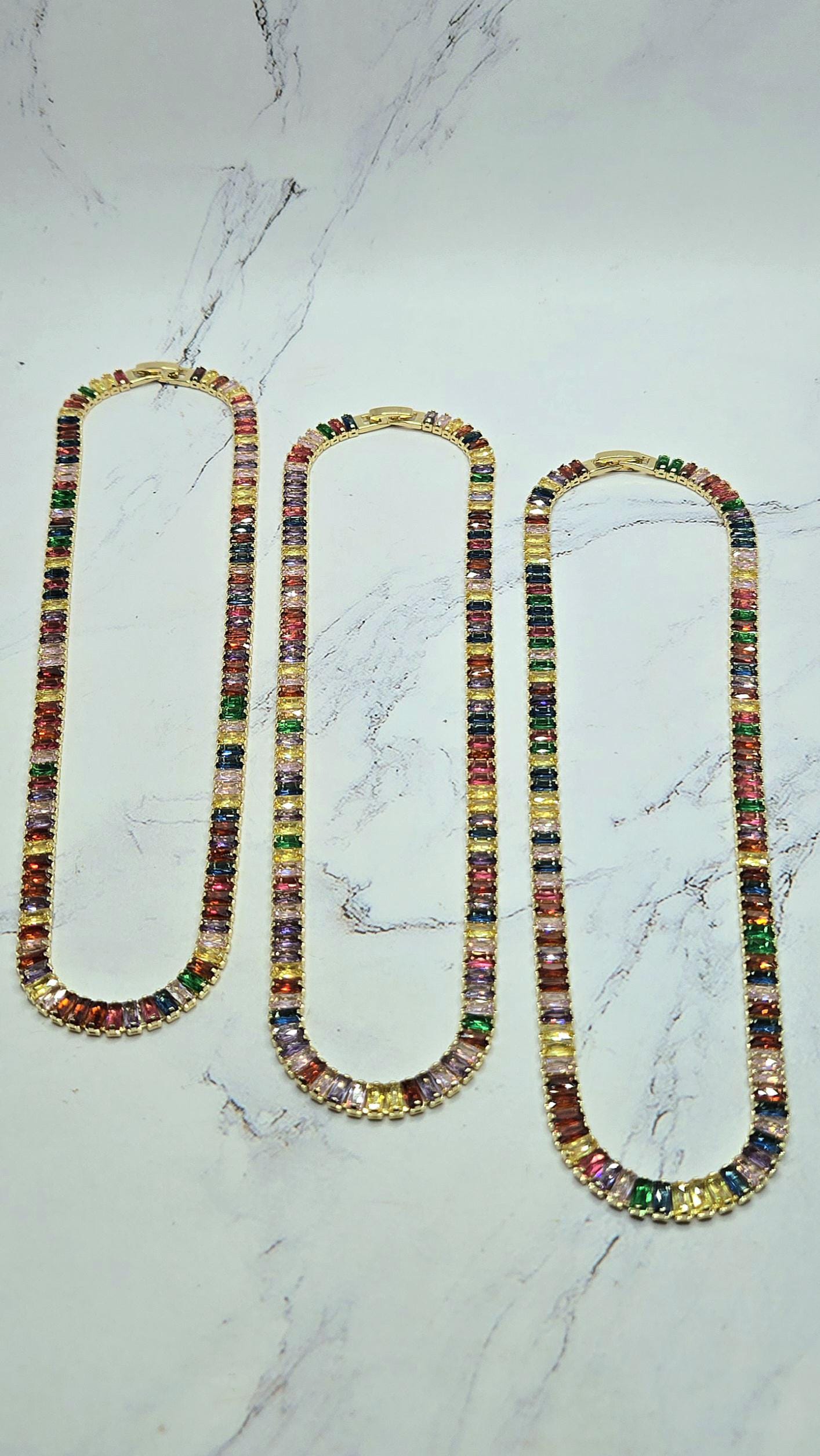 Vibrant Spectrum Gold Baguette Necklace