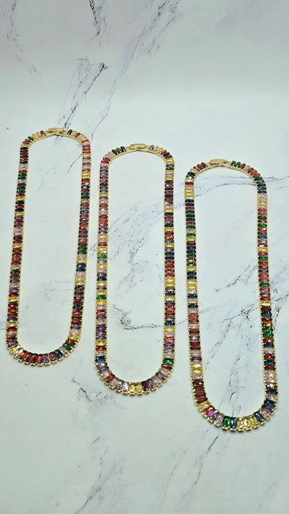 Vibrant Spectrum Gold Baguette Necklace