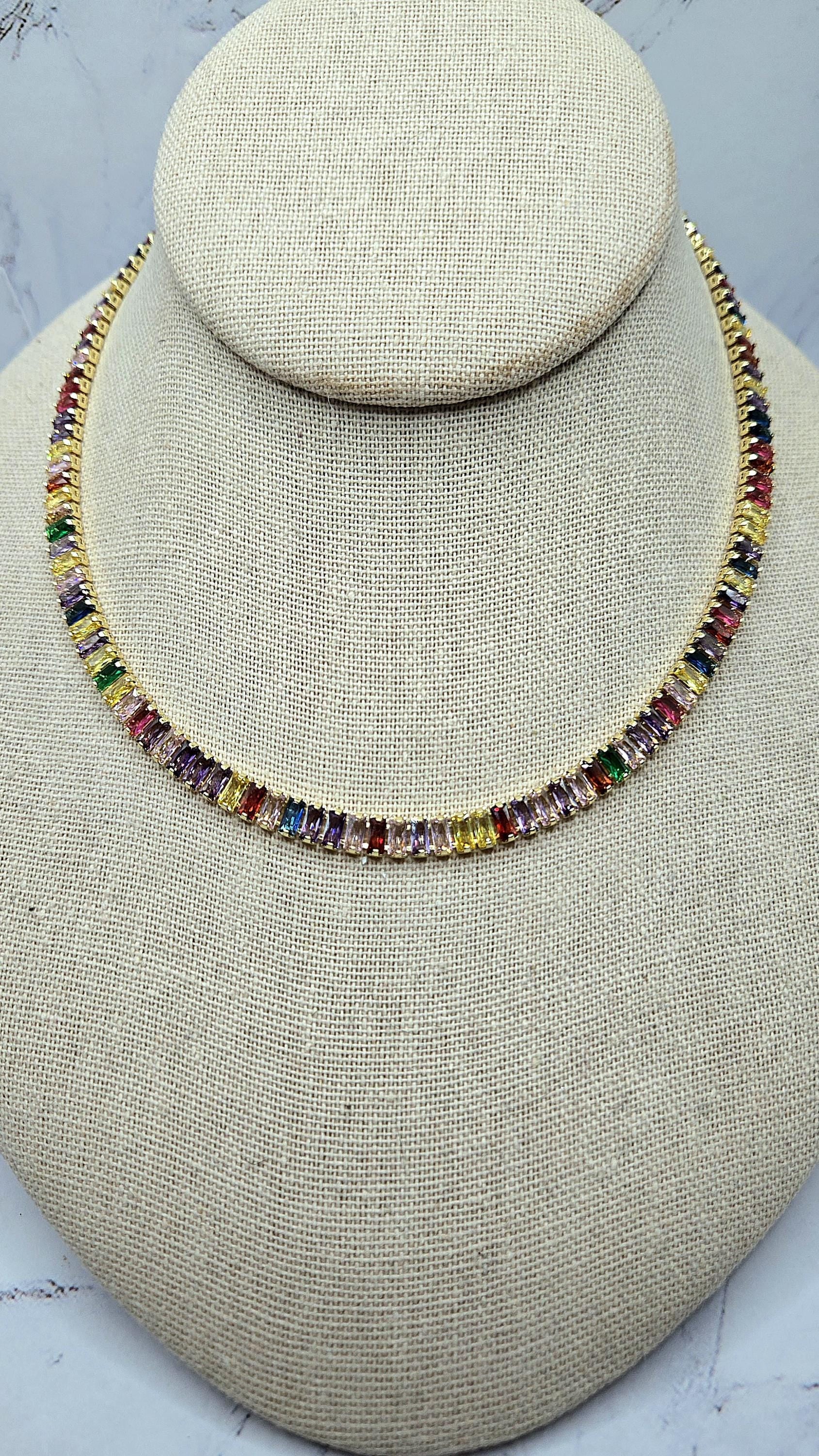 Vibrant Spectrum Gold Baguette Necklace