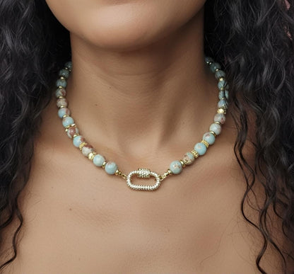 Sky Blue Sea Sediment Imperial Jasper & Hematite Necklace – BeautifuLee Created