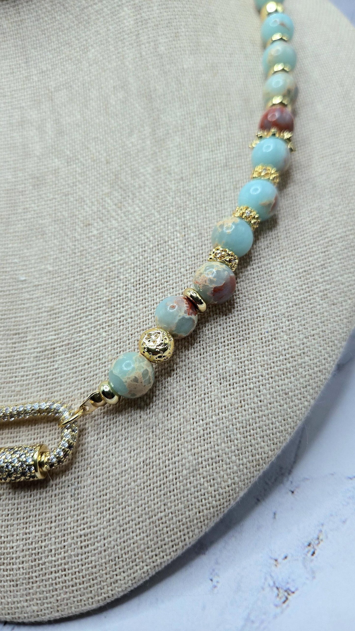 Sky Blue Sea Sediment Imperial Jasper & Hematite Necklace – BeautifuLee Created