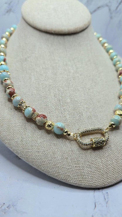 Sky Blue Sea Sediment Imperial Jasper & Hematite Necklace – BeautifuLee Created