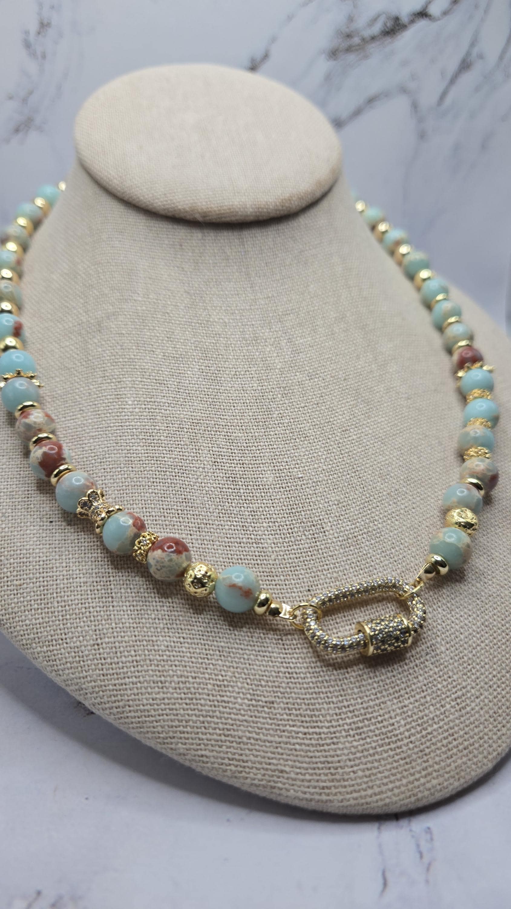 Sky Blue Sea Sediment Imperial Jasper & Hematite Necklace – BeautifuLee Created