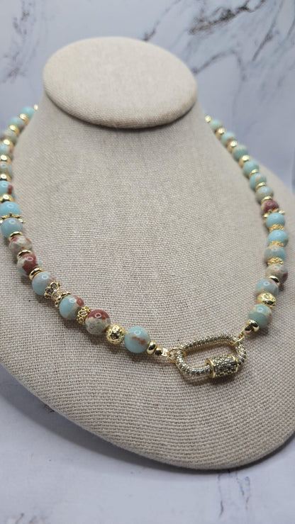 Sky Blue Sea Sediment Imperial Jasper & Hematite Necklace – BeautifuLee Created