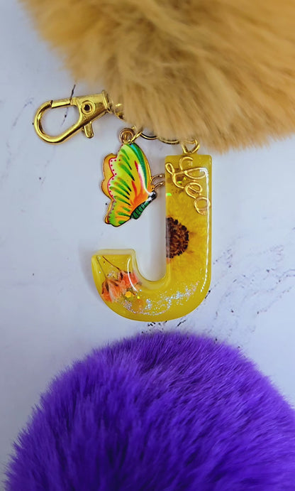 Custom Zodiac Sign Resin Flower Initial Handmade Keychain