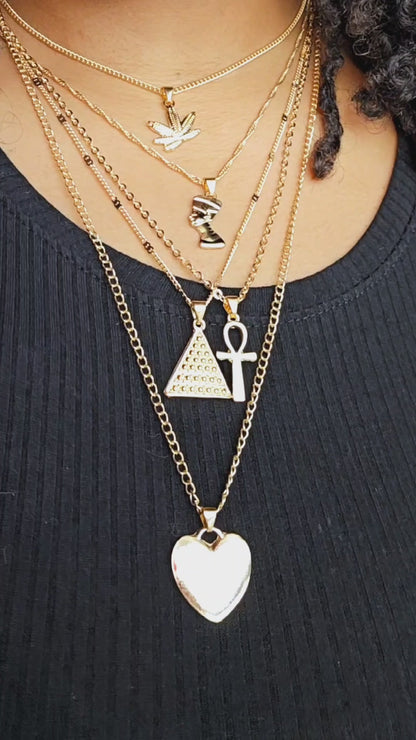 5 chain tiered necklace leaf Nefertiti pyramid ankh heart spiritual intention adjustable statement chain video