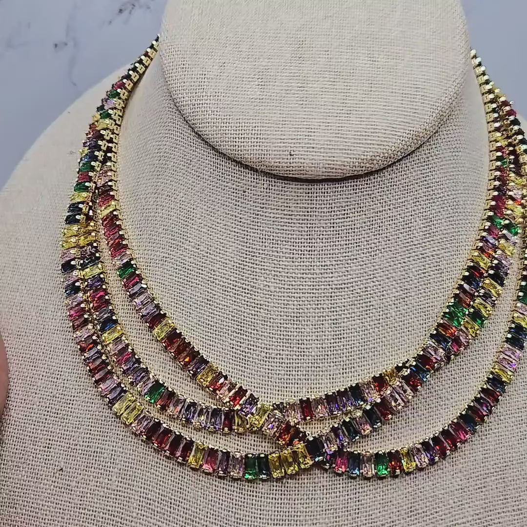 Vibrant Spectrum Gold Baguette Necklace
