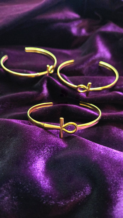Ankh adjustable cuff bangle minimalist gold bracelet