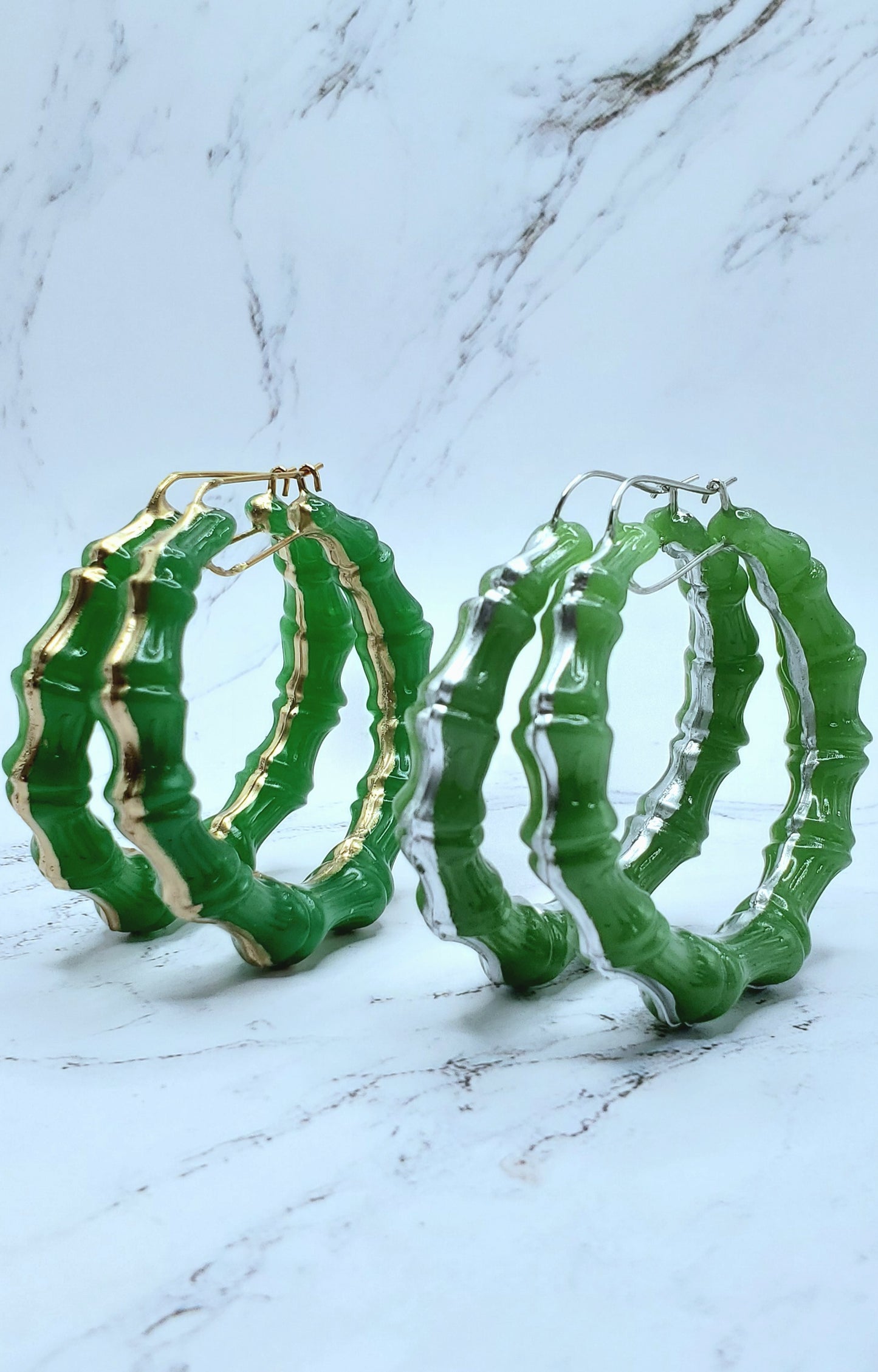 Jade inspired bamboo hoop earrings customizable