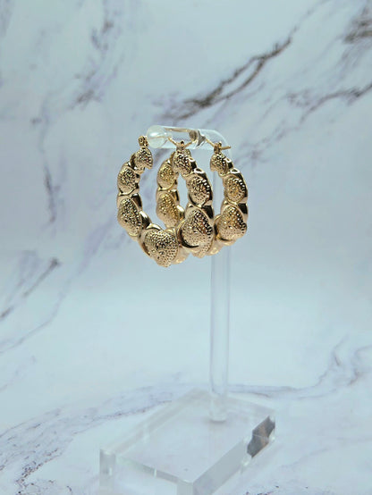 Gold Hearts and Hugs XOXO bamboo hoop earrings small size