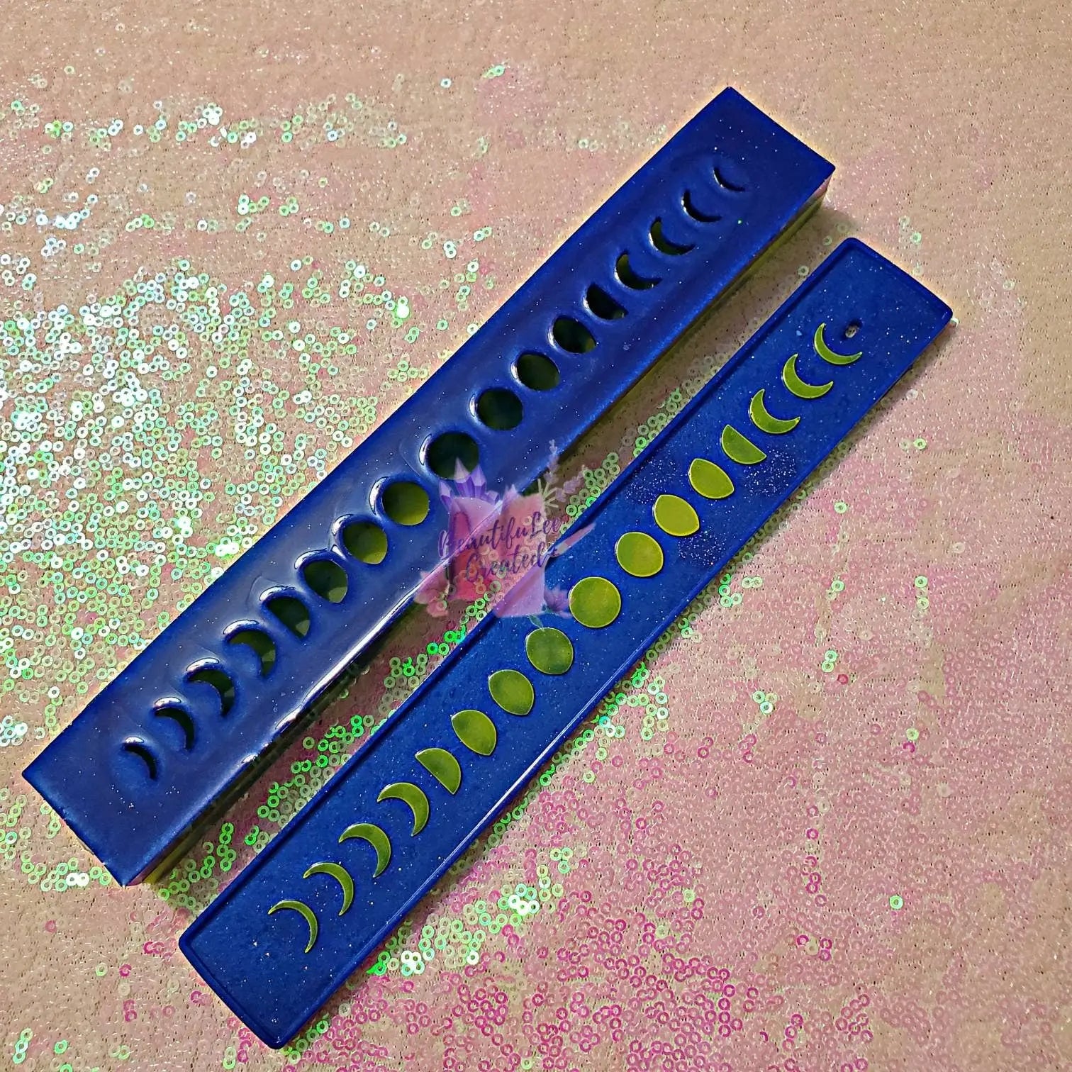 Glow in the dark moon phases incense holder set