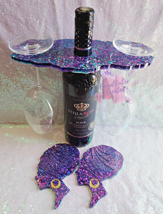 Sparkling wine glass caddy and coaster set