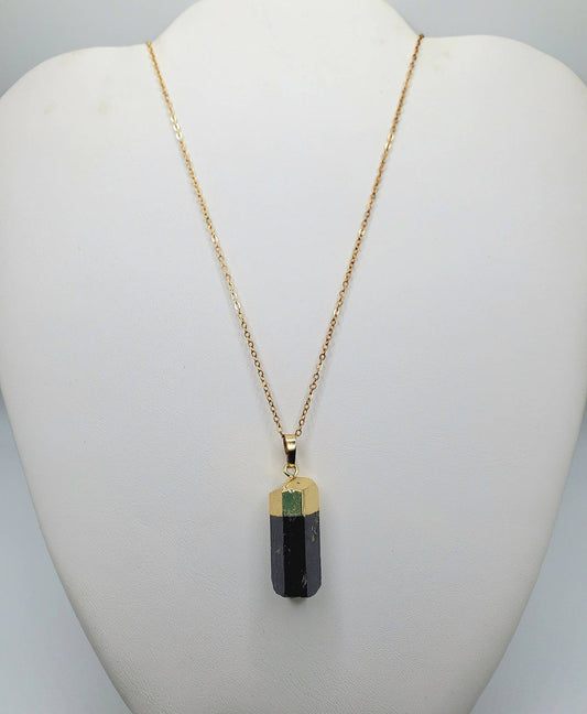Black tourmaline raw crystal necklace