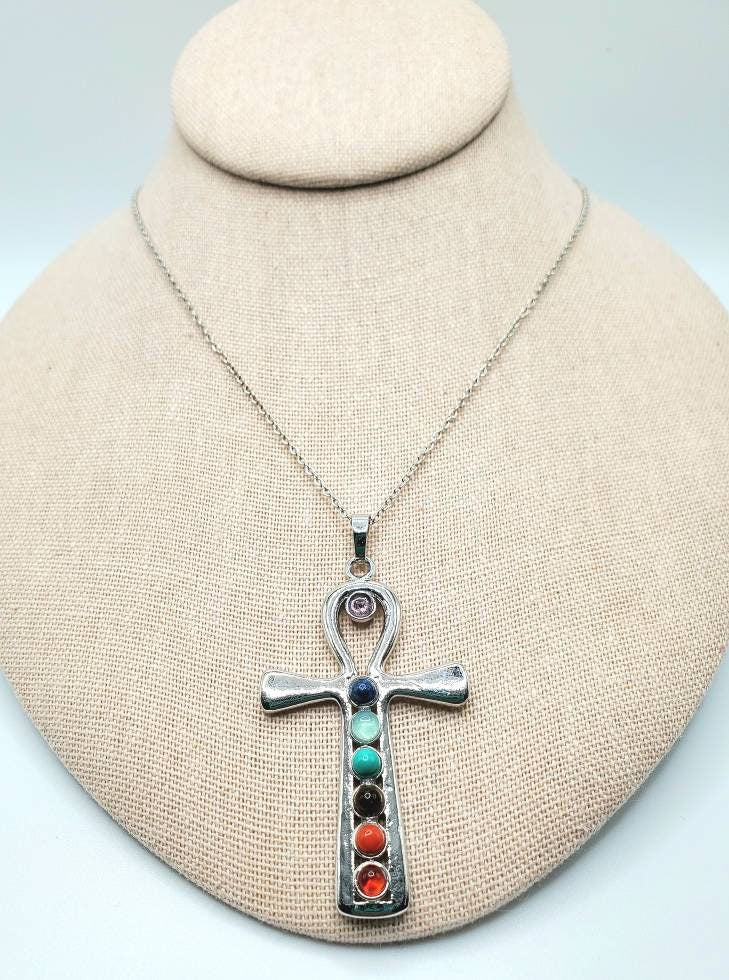 7 chakra ankh necklace