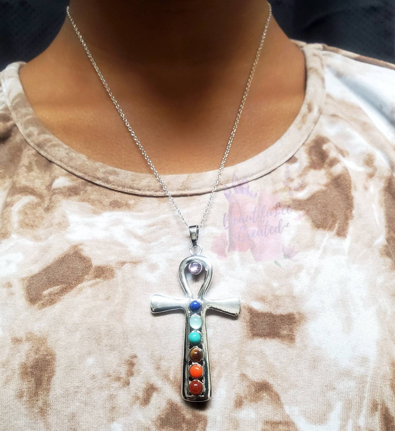 7 chakra ankh necklace