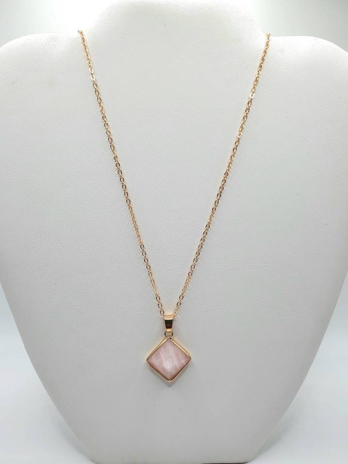 Rose quartz pyramid pendant necklace