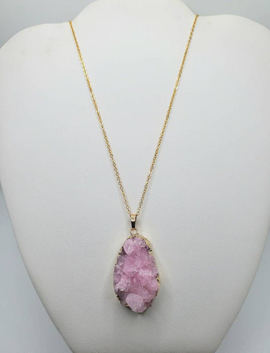 Pink druzy agate necklace