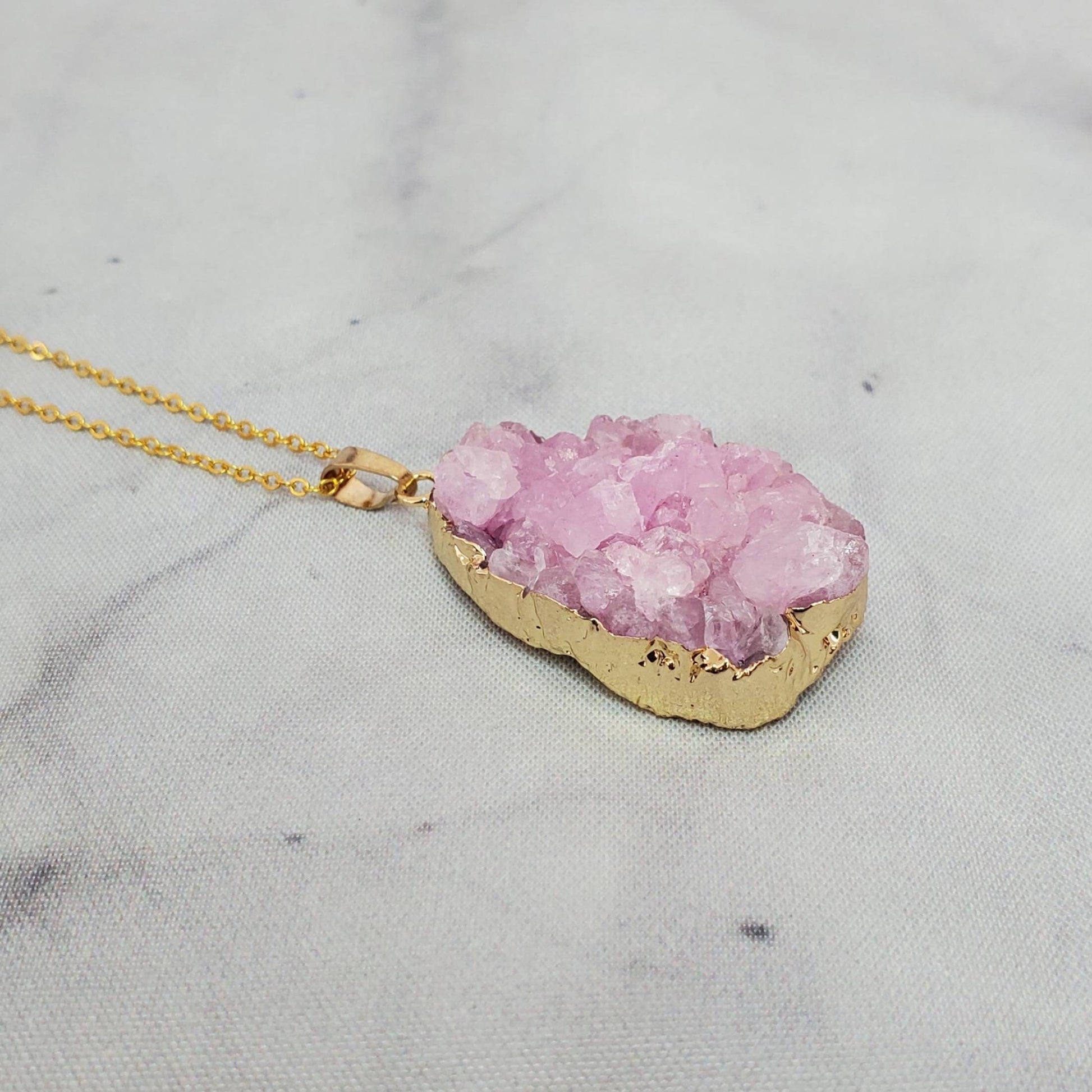 Pink druzy agate necklace