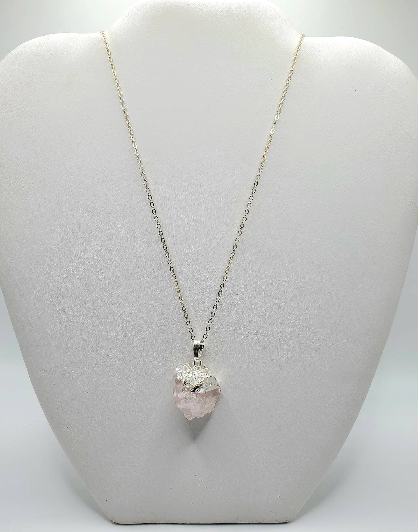 Rose quartz raw stone necklace