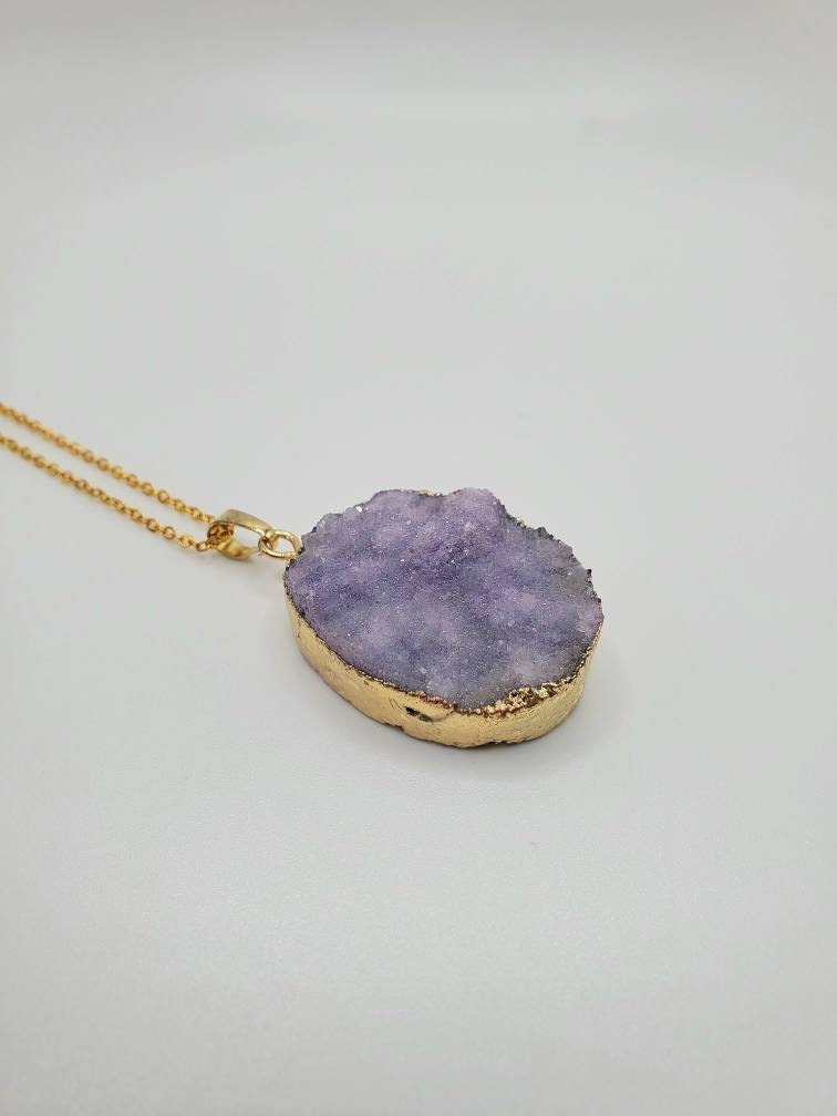 Purple druzy agate necklace