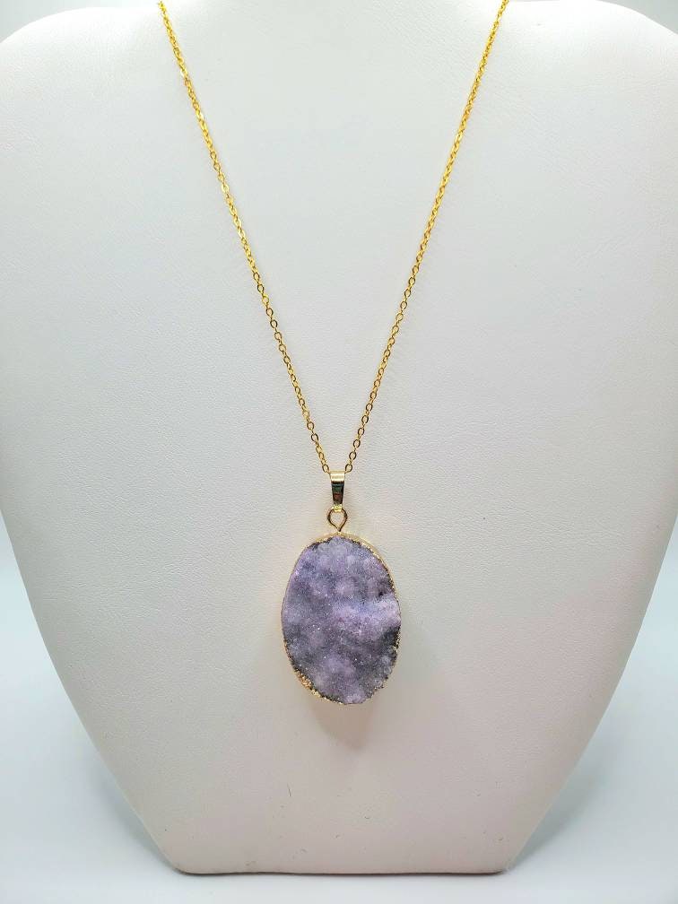 Purple druzy agate necklace