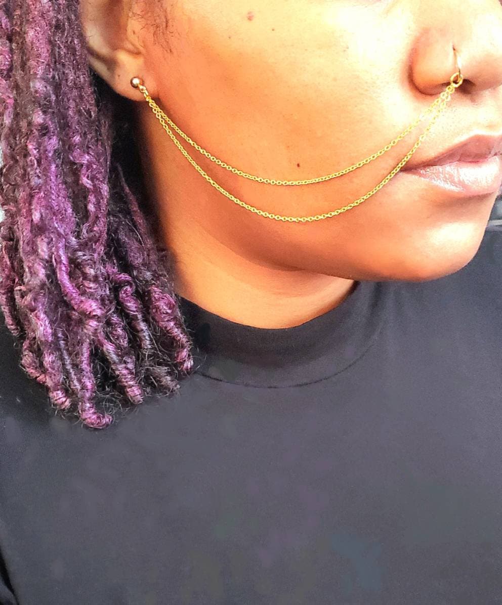 Double up nose ring chain