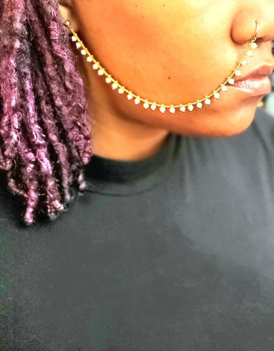 Pink Jade beaded nose ring chain