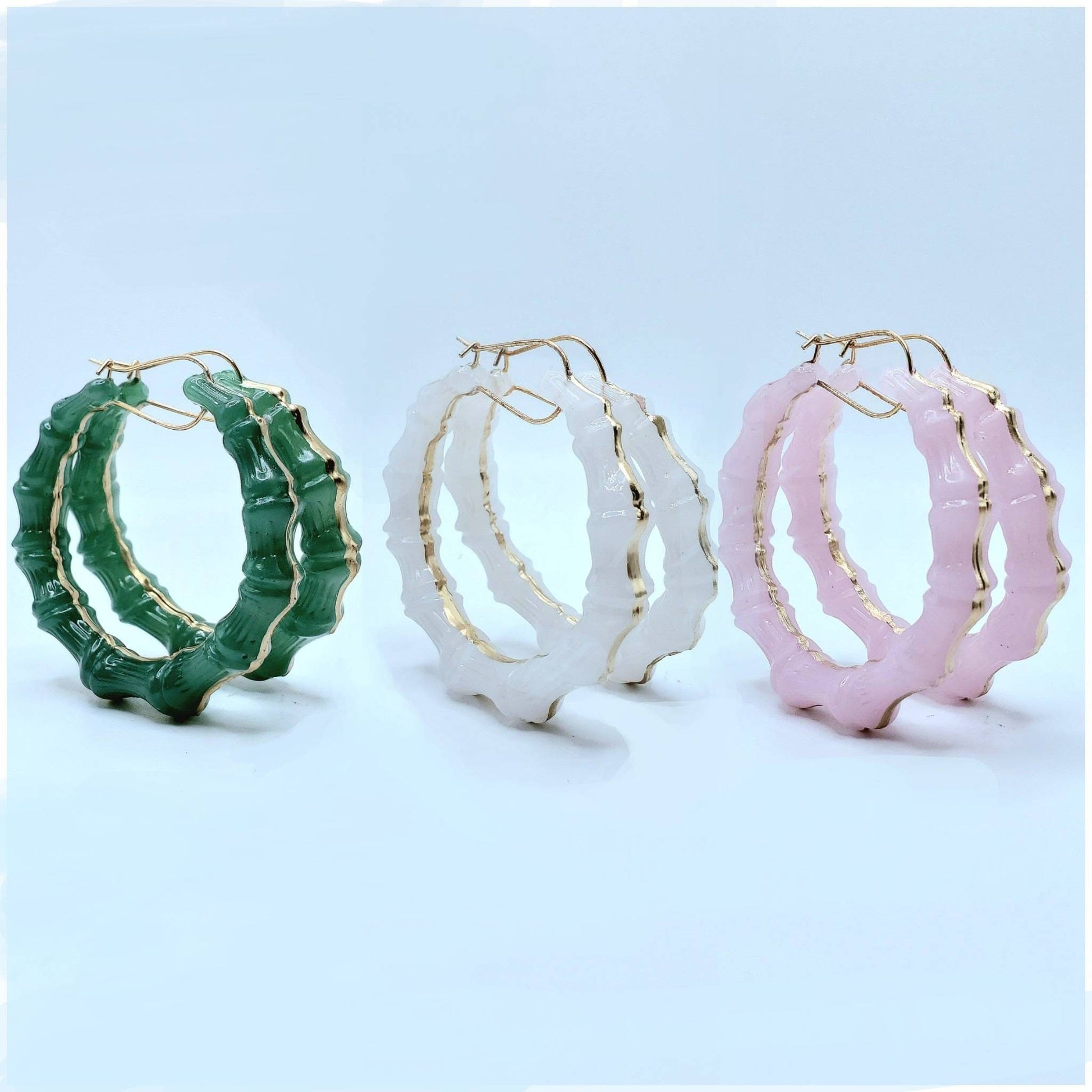 Jade inspired bamboo hoop earrings