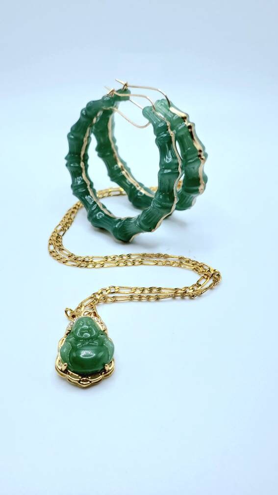 Jade inspired bamboo hoop earrings