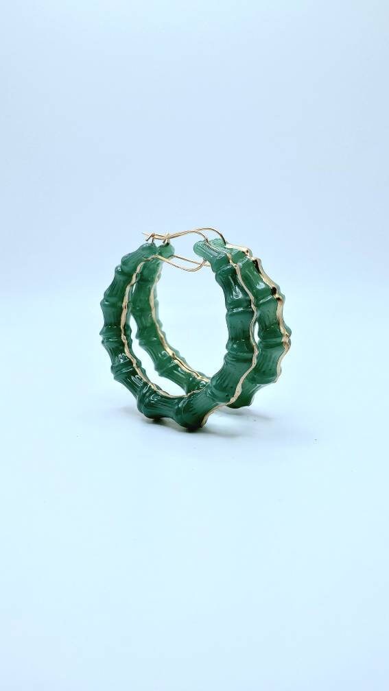 Jade inspired bamboo hoop earrings