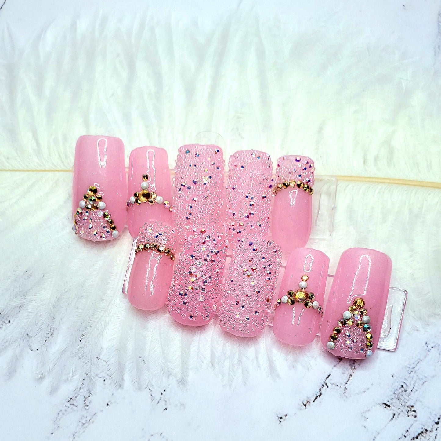 Pink caviar press on nails