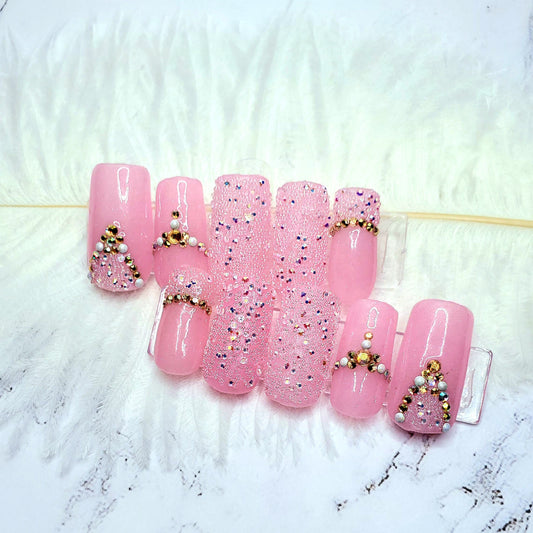 Pink caviar press on nails